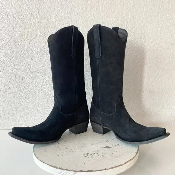 Black Suede Heeled Boots - Picture 7 of 14